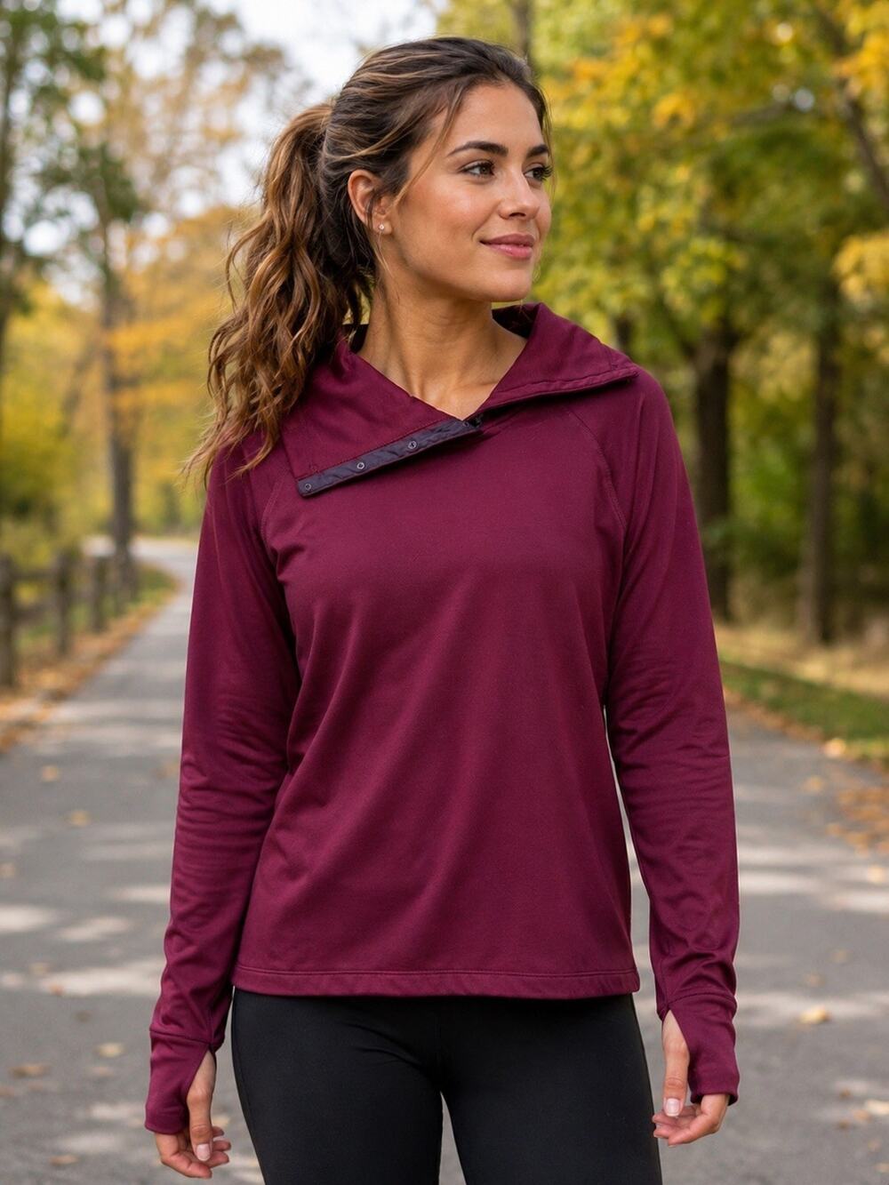 Champion Duofold WarmCTRL Womens L Maroon Base Layer Top Warm Running Cycling